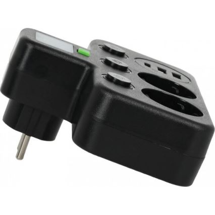 Tomada múltipla com interruptor e iluminação LED LINEA PRO 2Z + 3xUSB A/C SCHUKO 4000K preta
