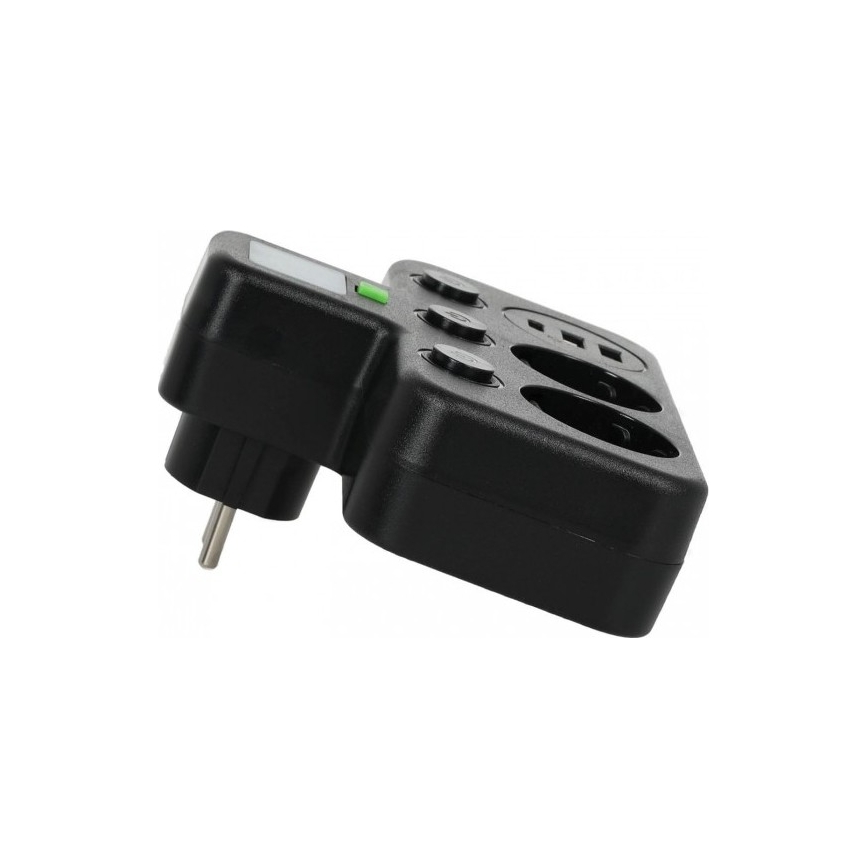 Tomada múltipla com interruptor e iluminação LED LINEA PRO 2Z + 3xUSB A/C SCHUKO 4000K preta