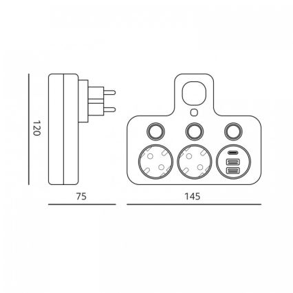 Tomada múltipla com interruptor e iluminação LED LINEA PRO 2Z + 3xUSB A/C SCHUKO 4000K preta