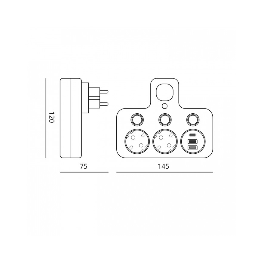 Tomada múltipla com interruptor e iluminação LED LINEA PRO 2Z + 3xUSB A/C SCHUKO 4000K preta