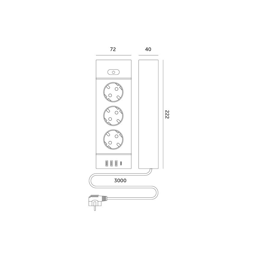 Régua de tomadas com interruptor LINEA PRO 3x230V + 3xUSB-A + 1xUSB-C SCHUKO 3 m preta