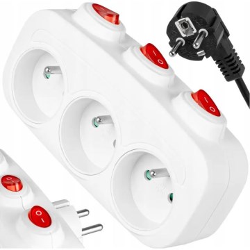 Régua de tomadas com interruptores, 3 tomadas