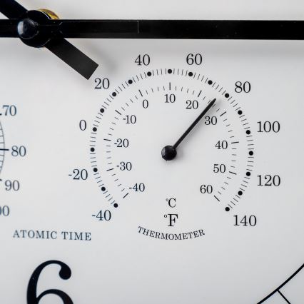 Relógio de parede com termómetro e higrómetro, diâmetro 30 cm, 1xAA, preto/branco