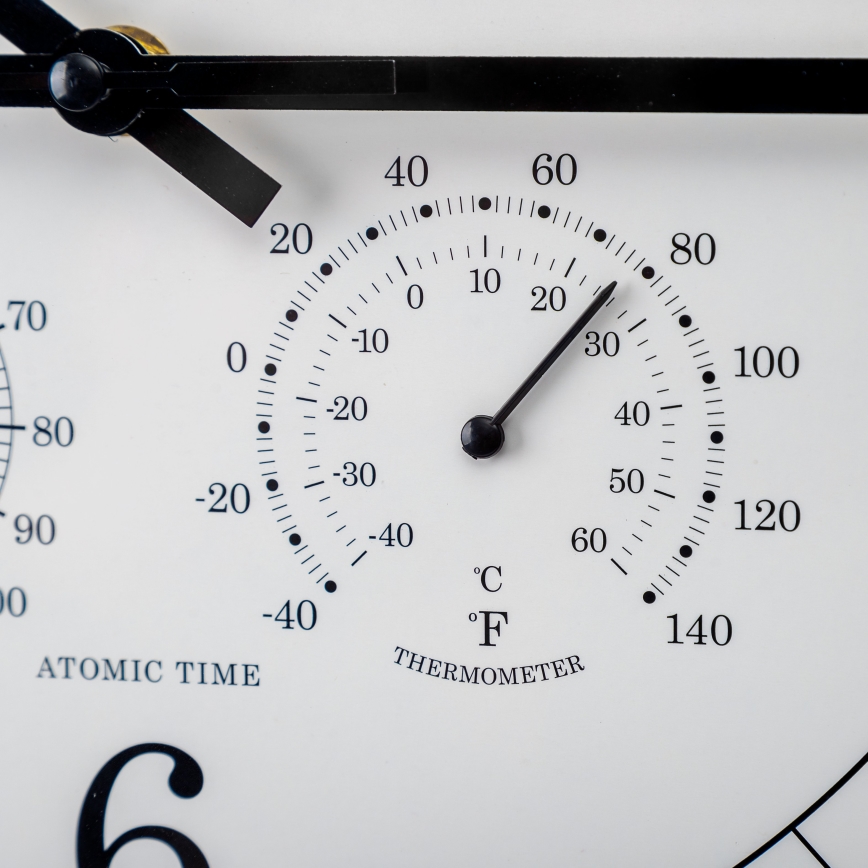 Relógio de parede com termómetro e higrómetro, diâmetro 30 cm, 1xAA, preto/branco