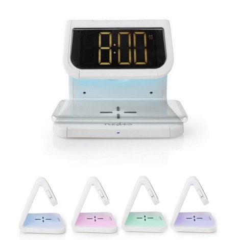 Relógio despertador com carregador sem fios LED/10W/230V branco
