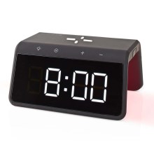 Relógio despertador com visor LCD e carregador sem fios 15W/230V preto