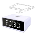 Relógio digital com carregador sem fios Qi, 230V/CR2032, branco