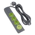 Retlux – Cabo de extensão 3 tomadas Tipo E com interruptor + 1x USB-A + 1x USB-C, 1,4 m, cinzento