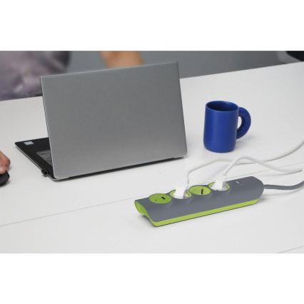 Retlux – Cabo de extensão 3 tomadas Tipo E com interruptor + 1x USB-A + 1x USB-C, 1,4 m, cinzento