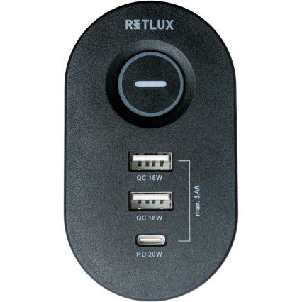 Régua de tomadas com fixação para secretária 3x Tipo E + 2x USB-A + 1x USB-C 1,5m preta