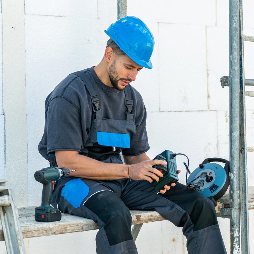 Retlux - Cabo de extensão em bobina 3 tomadas Tipo E 10 m azul/preto