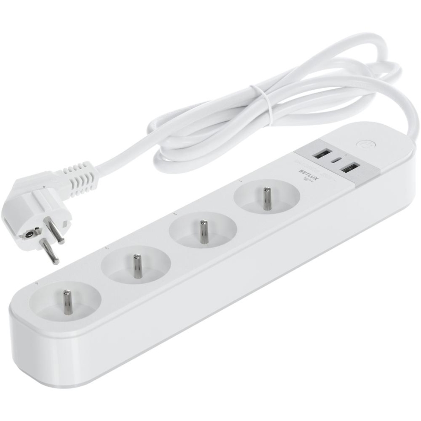 Cabo de extensão inteligente com interruptor 4Z + 2xUSB-A+1xUSB-C 1,5m Wi-Fi Tuya branco