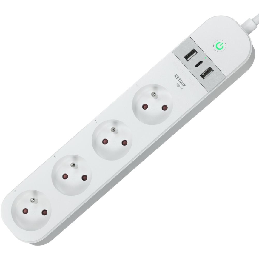 Cabo de extensão inteligente com interruptor 4Z + 2xUSB-A+1xUSB-C 1,5m Wi-Fi Tuya branco