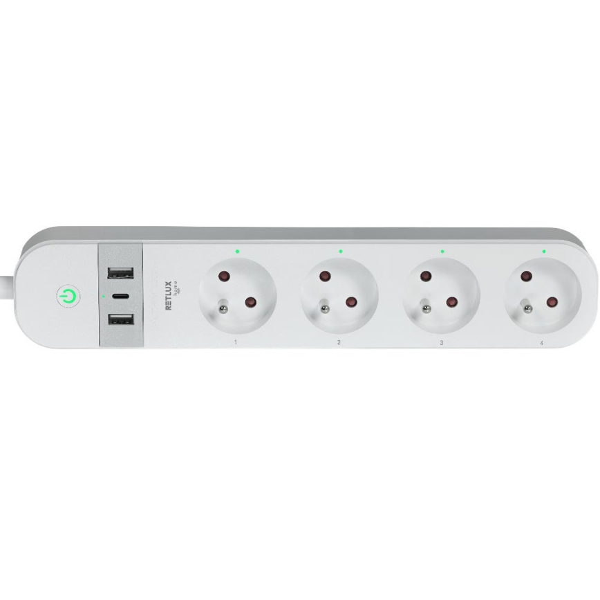 Cabo de extensão inteligente com interruptor 4Z + 2xUSB-A+1xUSB-C 1,5m Wi-Fi Tuya branco