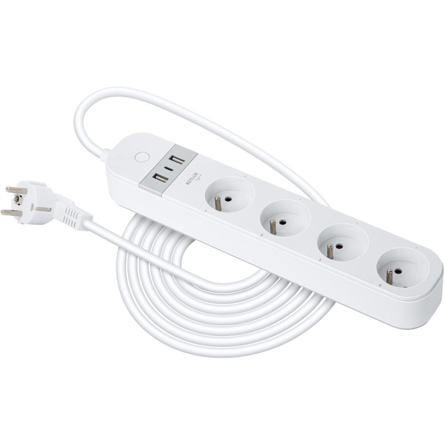 Cabo de extensão inteligente com interruptor 4Z + 2xUSB-A+1xUSB-C 1,5m Wi-Fi Tuya branco