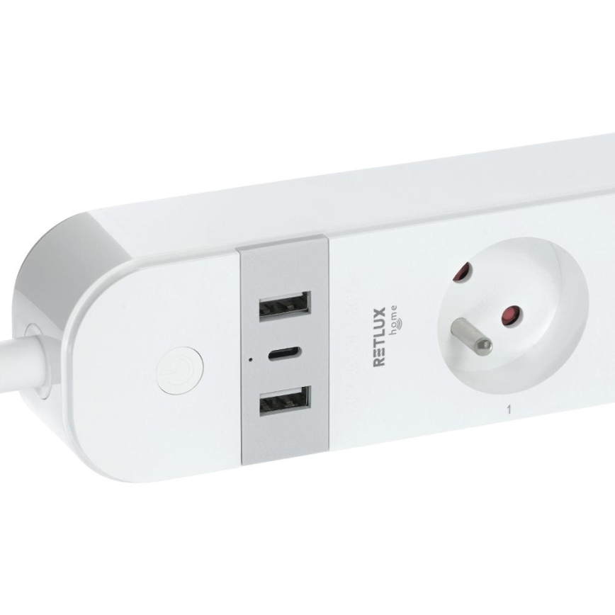 Cabo de extensão inteligente com interruptor 4Z + 2xUSB-A+1xUSB-C 1,5m Wi-Fi Tuya branco