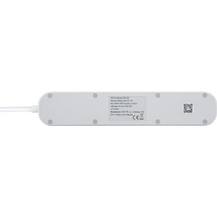 Cabo de extensão inteligente com interruptor 4Z + 2xUSB-A+1xUSB-C 1,5m Wi-Fi Tuya branco