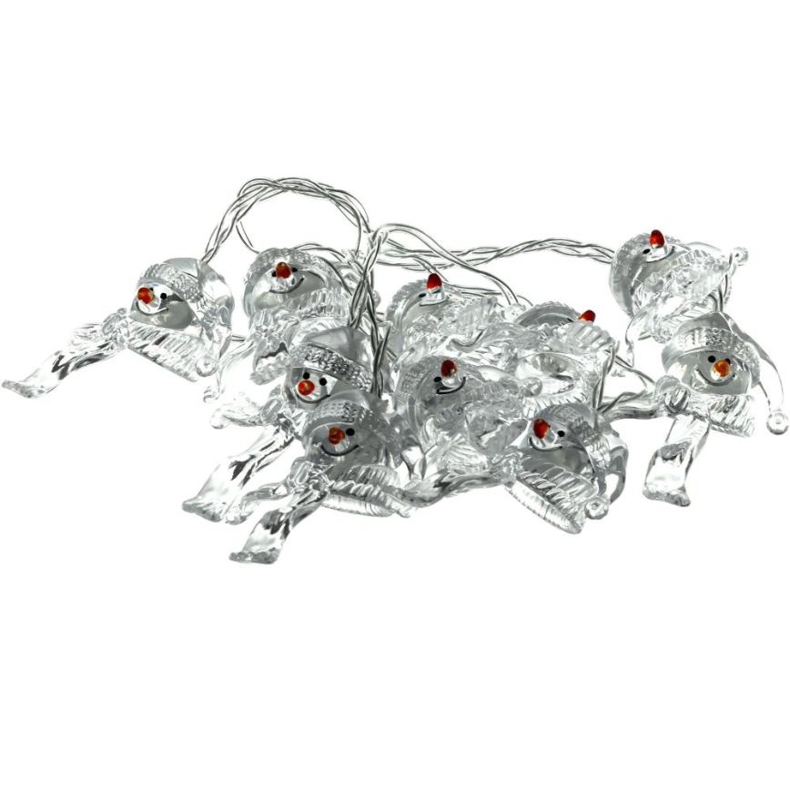Cordão de luzes de Natal LED 10xLED/2xAA/branco quente 1,65m bonecos de neve