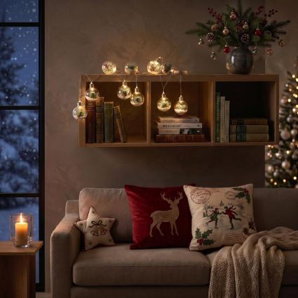 LED Guirlanda de Natal 10xLED/3xAAA/branco quente 2,1m bolas