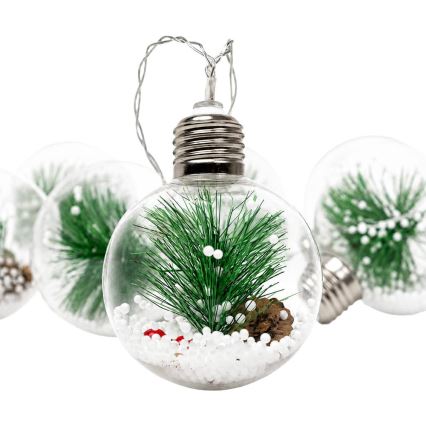LED Guirlanda de Natal 10xLED/3xAAA/branco quente 2,1m bolas