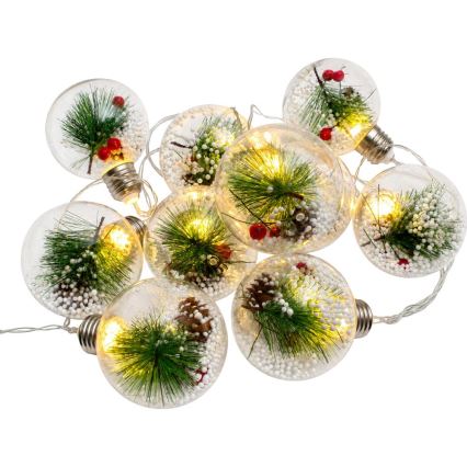 LED Guirlanda de Natal 10xLED/3xAAA/branco quente 2,1m bolas