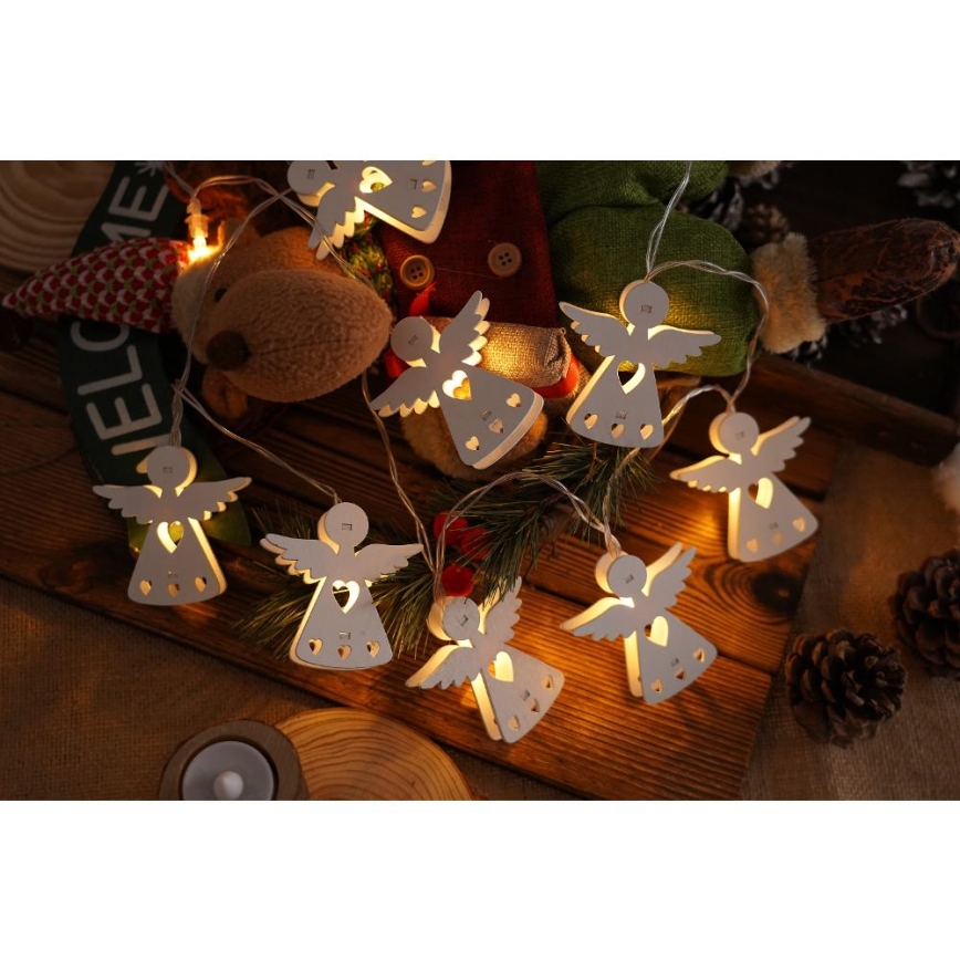 Corrente de Natal LED 10xLED/2xAA/branco quente 2m anjos