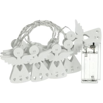 Corrente de Natal LED 10xLED/2xAA/branco quente 2m anjos