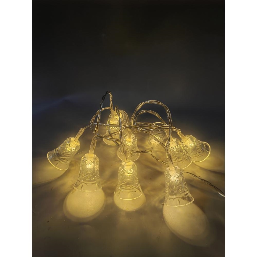Corrente de Natal LED 20xLED/3xAA/branco quente 2,2m sinos
