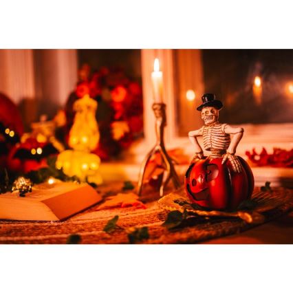 Decoração LED HALLOWEEN LED/2xLR44/branco quente esqueleto numa abóbora resina