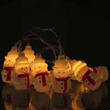 Cordão de luzes LED 20 LEDs / 3x pilhas AA / branco quente / 3,3 m - bonecos de neve