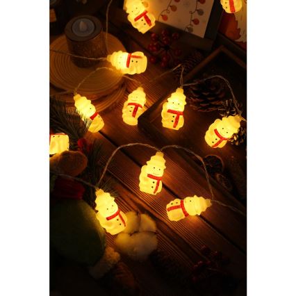 Cordão de luzes LED 20 LEDs / 3x pilhas AA / branco quente / 3,3 m - bonecos de neve