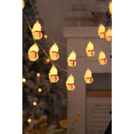 Cordão de Natal LED 20xLED/3xAA/branco quente 3,3m bonecos de neve