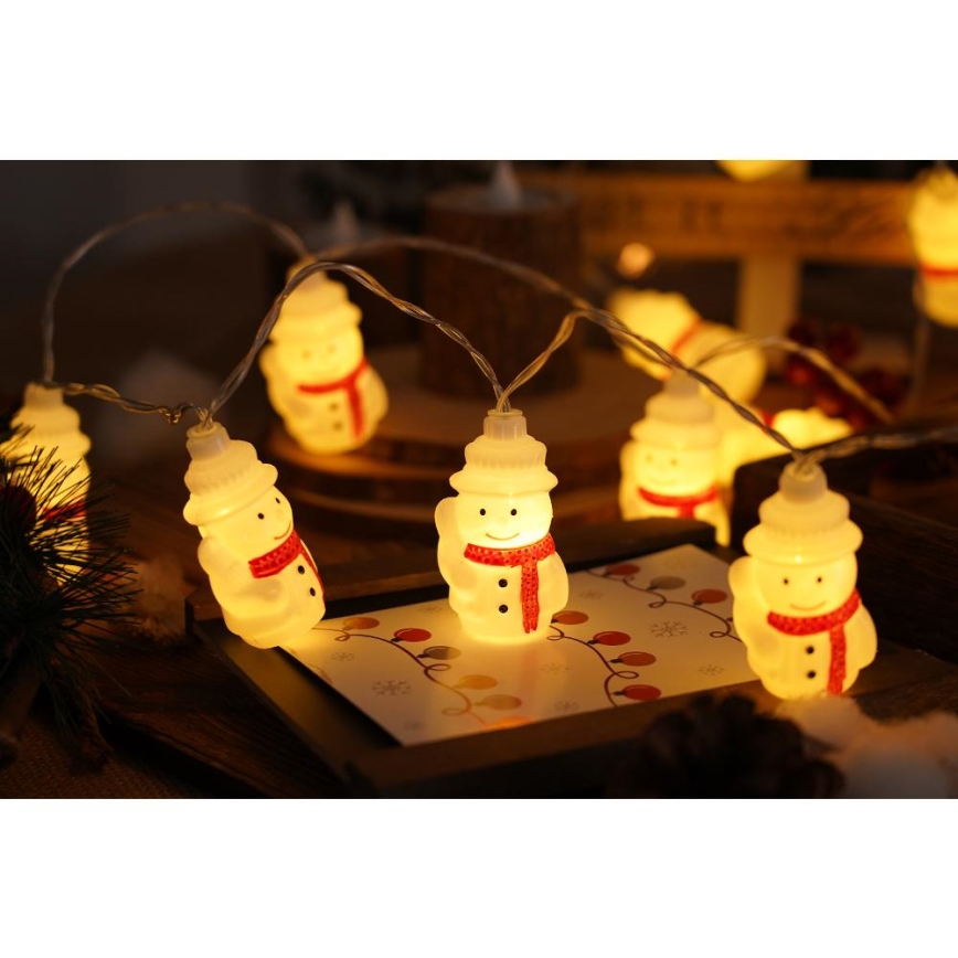 Cordão de Natal LED 20xLED/3xAA/branco quente 3,3m bonecos de neve