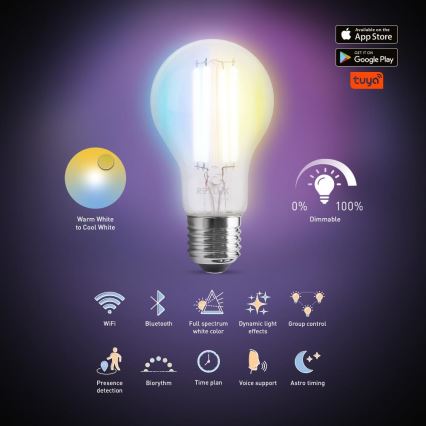 Lâmpada LED Regulável FILAMENTO A60 E27/7W/230V 2700-6500K Wi-Fi Tuya
