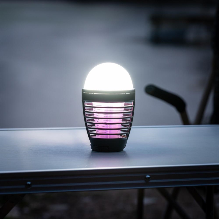 Retlux - Lâmpada LED portátil recarregável com armadilha para insetos LED/5W/1800 mAh IP44 preta