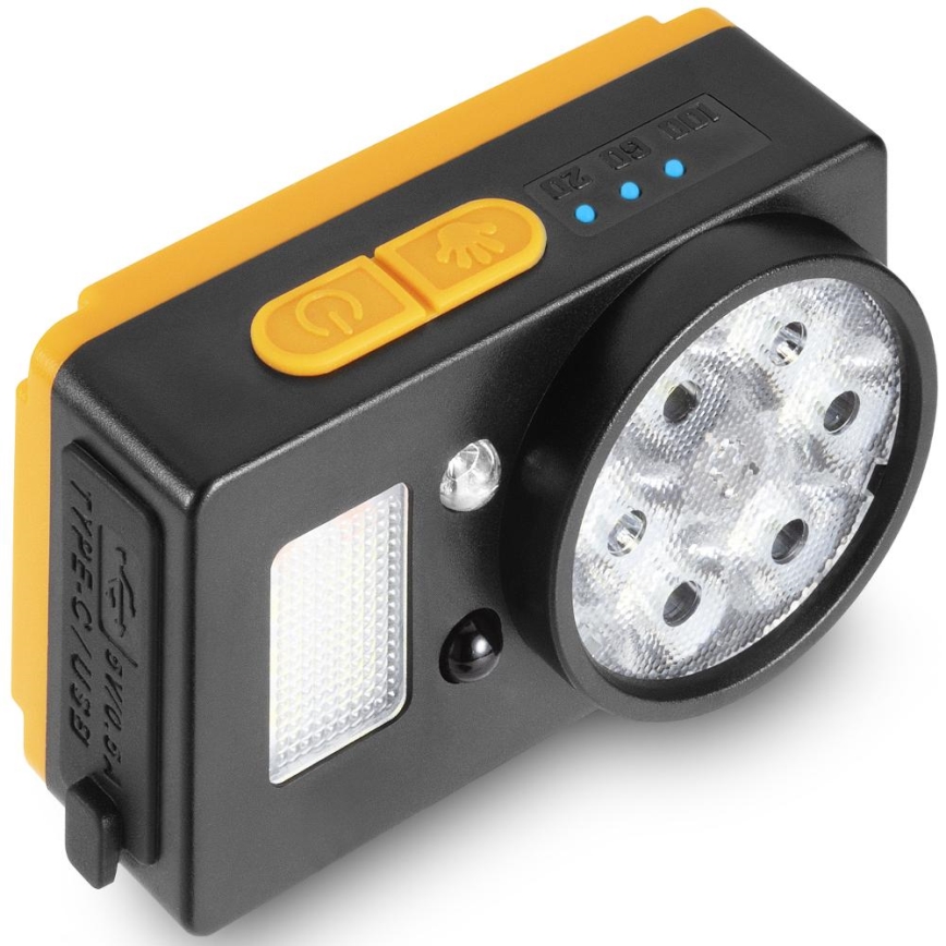 LED lanterna frontal recarregável com sensor e função de powerbank, 1200 mAh, IP44, preta