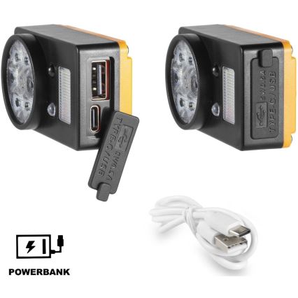 LED lanterna frontal recarregável com sensor e função de powerbank, 1200 mAh, IP44, preta