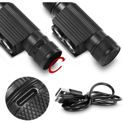 Lanterna frontal recarregável de alumínio com LED regulável/2600 mAh IP65