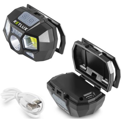 Lanterna frontal recarregável LED com sensor LED/3W/900 mAh IP44 preta