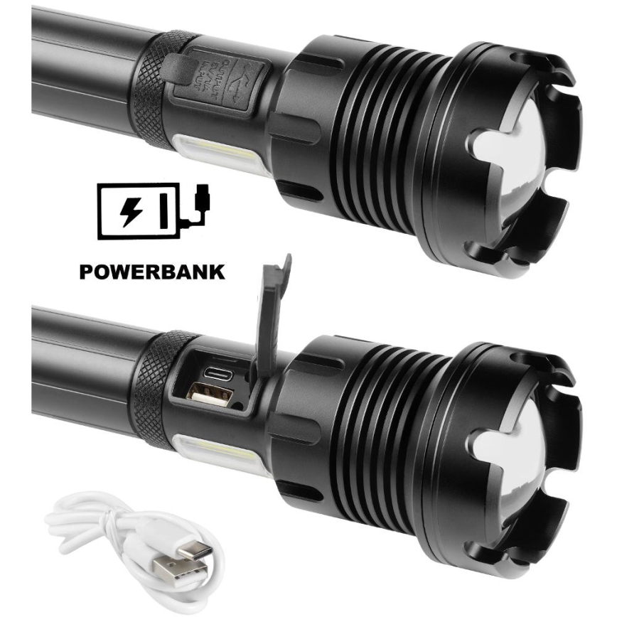 Lanterna de alumínio recarregável com LED e função powerbank LED/4400 mAh 2200 lm IP44