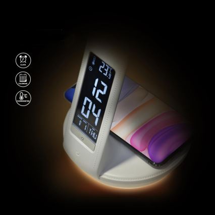 Lâmpada de mesa LED regulável com carregamento sem fio Qi 5W e display LED/6W/230V/1xCR2032 3000/4000/6000K branco