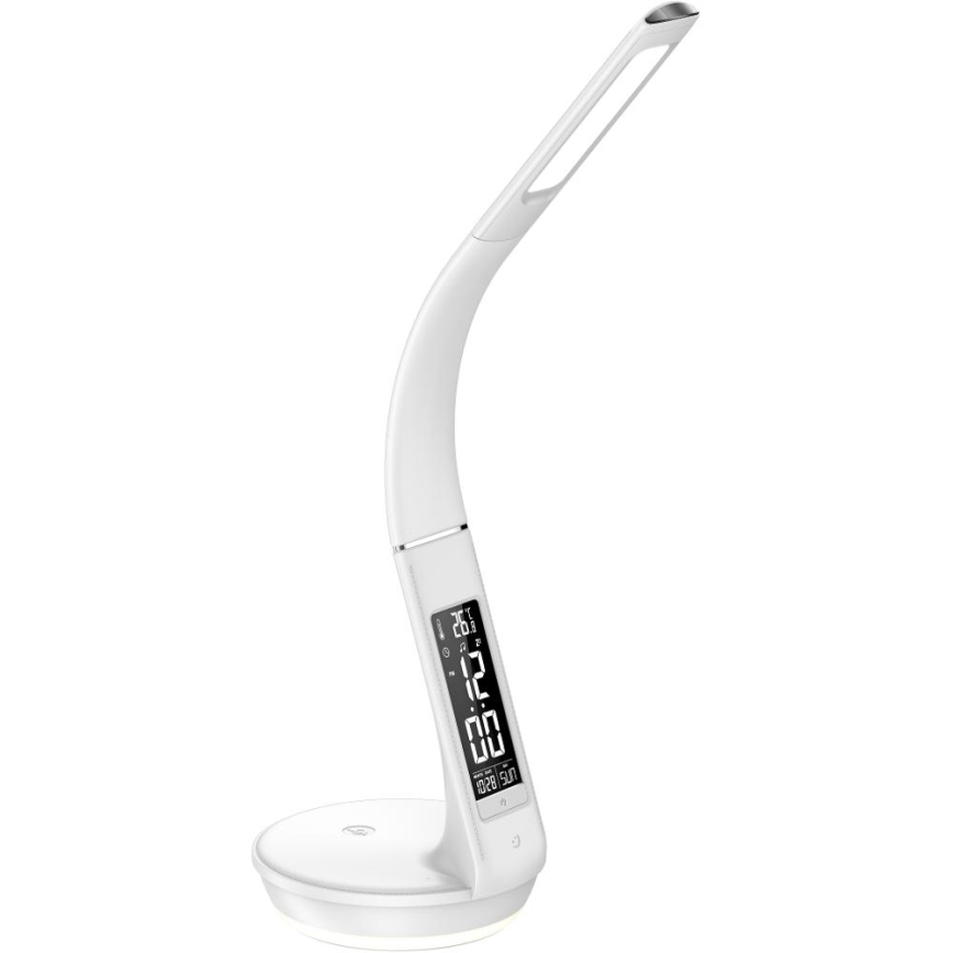 Lâmpada de mesa LED regulável com carregamento sem fio Qi 5W e display LED/6W/230V/1xCR2032 3000/4000/6000K branco