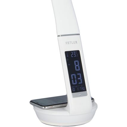 Lâmpada de mesa LED regulável com carregamento sem fio Qi 5W e display LED/6W/230V/1xCR2032 3000/4000/6000K branco