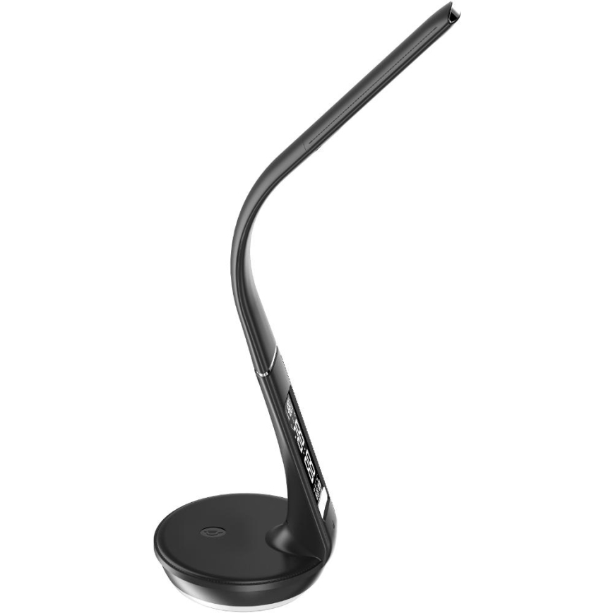 Lâmpada de mesa LED regulável com carregamento sem fio Qi 5W e display LED/6W/230V/1xCR2032 3000/4000/6000K preta