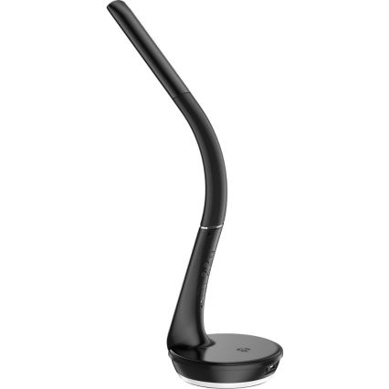 Lâmpada de mesa LED regulável com carregamento sem fio Qi 5W e display LED/6W/230V/1xCR2032 3000/4000/6000K preta