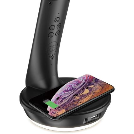 Lâmpada de mesa LED regulável com carregamento sem fio Qi 5W e display LED/6W/230V/1xCR2032 3000/4000/6000K preta