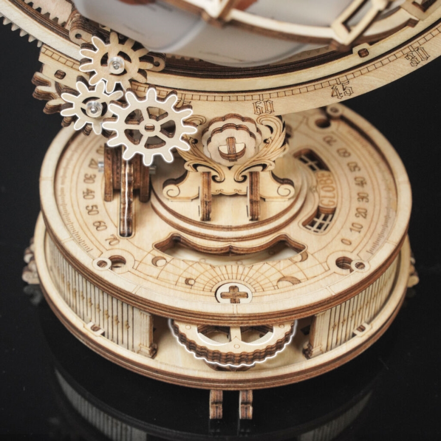 RoboTime - 3D puzzle mecânico de madeira Globo brilhante