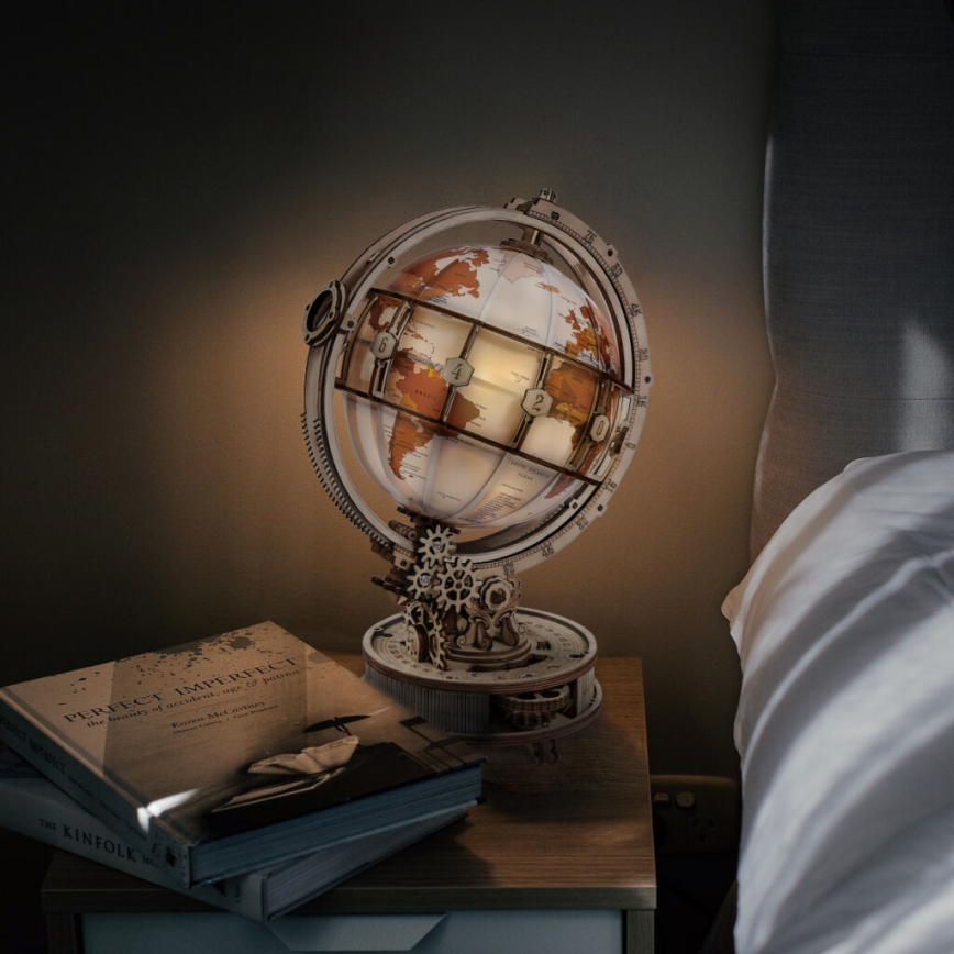 RoboTime - 3D puzzle mecânico de madeira Globo brilhante