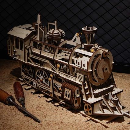 RoboTime - 3D puzzle mecânico de madeira Locomotiva a vapor
