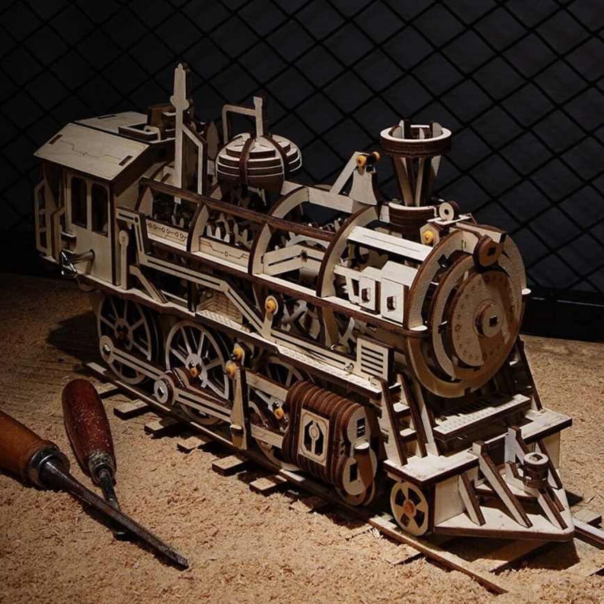 RoboTime - 3D puzzle mecânico de madeira Locomotiva a vapor